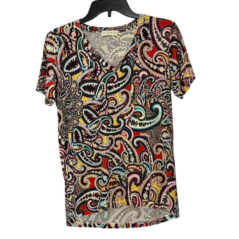Etro Paisley V Neck Tee Shirt Multicolor Cashmere Blend Italy Top - 40 / Small